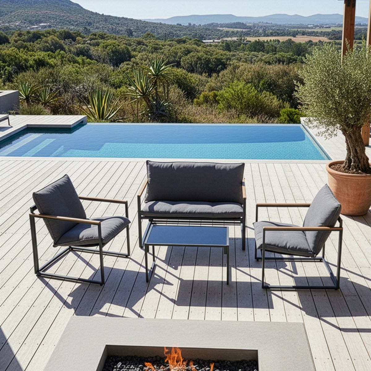 4-Piece Charcoal Patio Sofa Set - Maeve Living