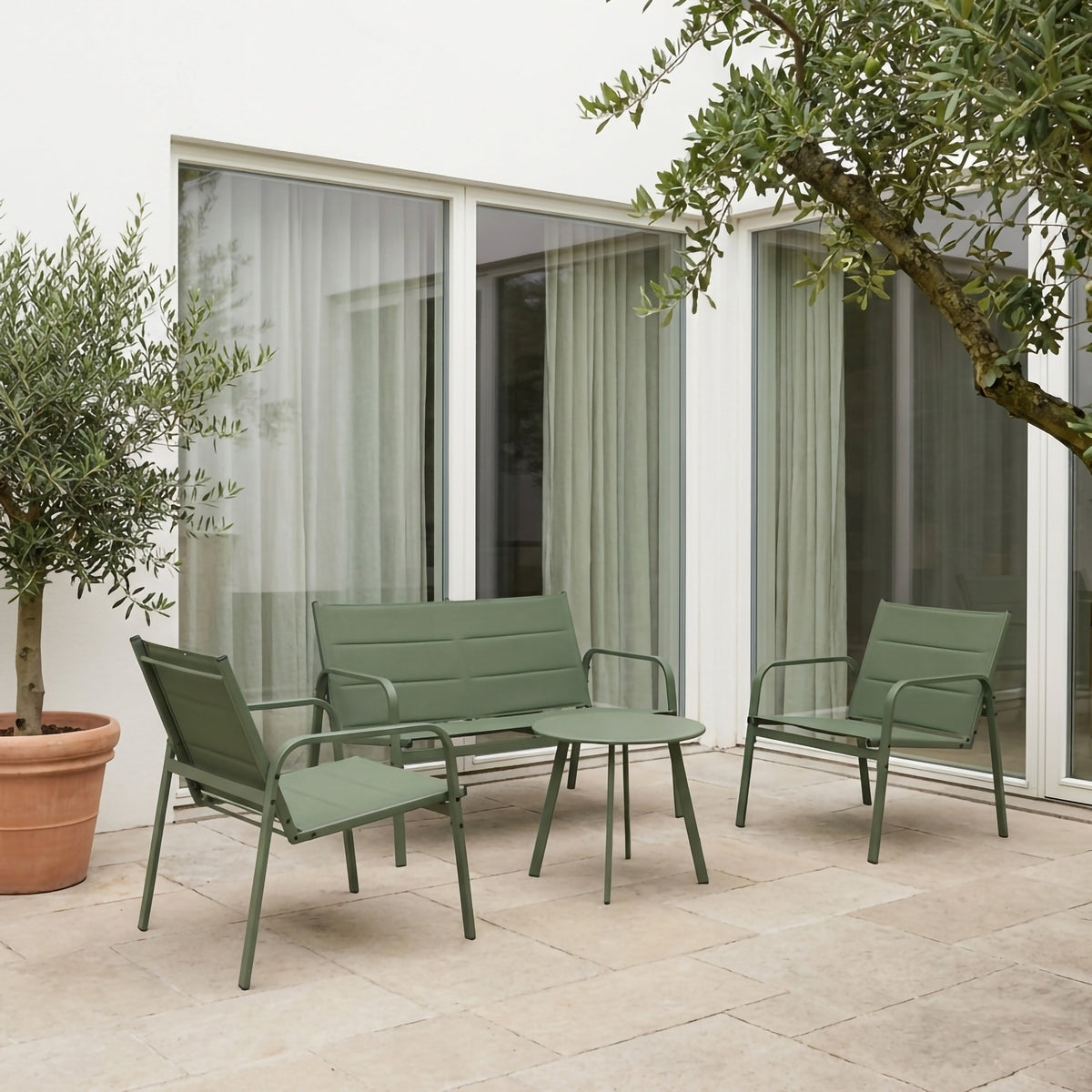 4-Piece Weather-Resistant Padded Steel Patio Set - Maeve Living