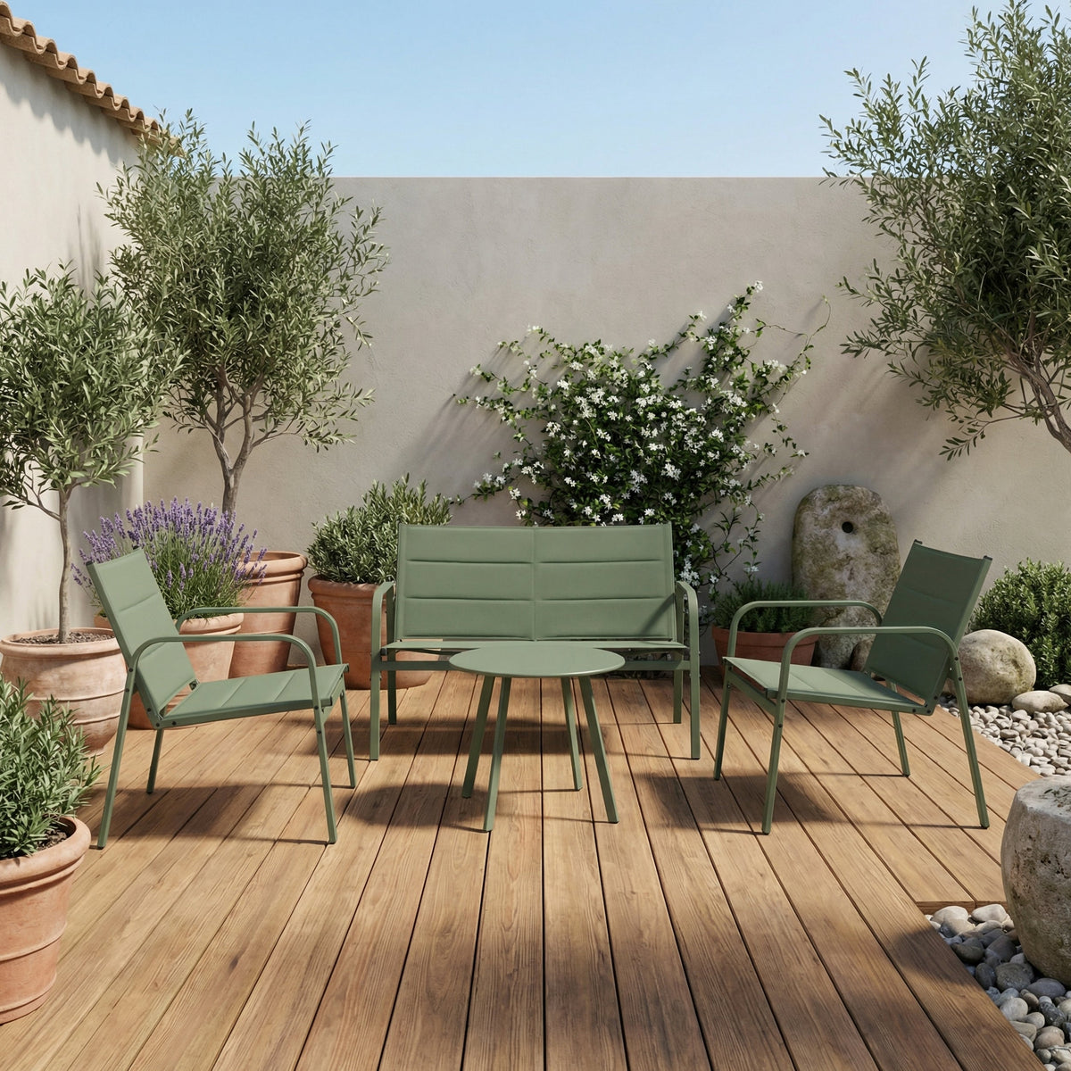 4-Piece Weather-Resistant Padded Steel Patio Set - Maeve Living