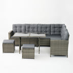 6-Piece Rattan Cushioned Patio Set with Glass Table - Maeve Living