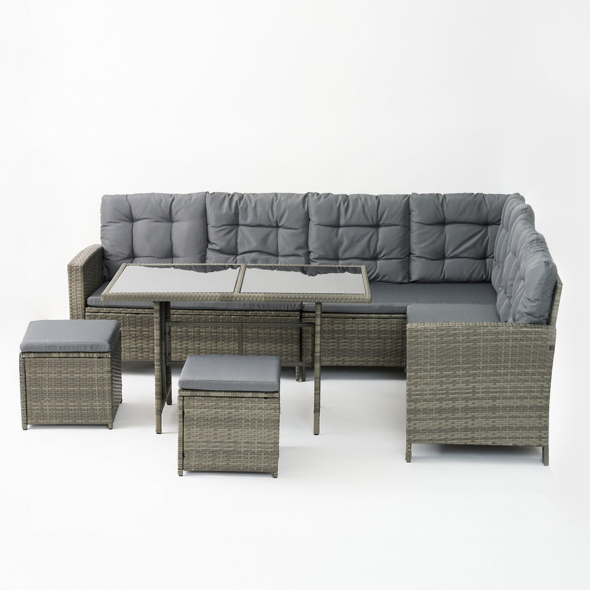 6-Piece Rattan Cushioned Patio Set with Glass Table - Maeve Living