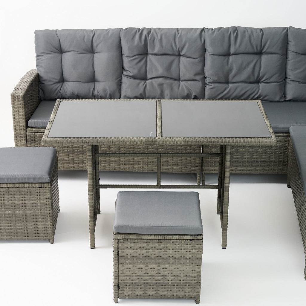 6-Piece Rattan Cushioned Patio Set with Glass Table - Maeve Living