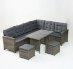6-Piece Rattan Cushioned Patio Set with Glass Table - Maeve Living