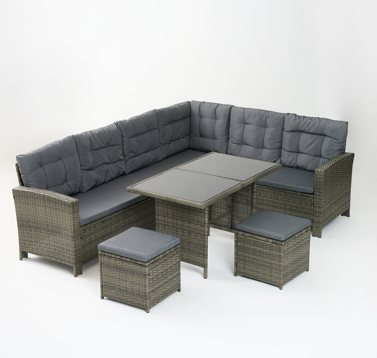 6-Piece Rattan Cushioned Patio Set with Glass Table - Maeve Living