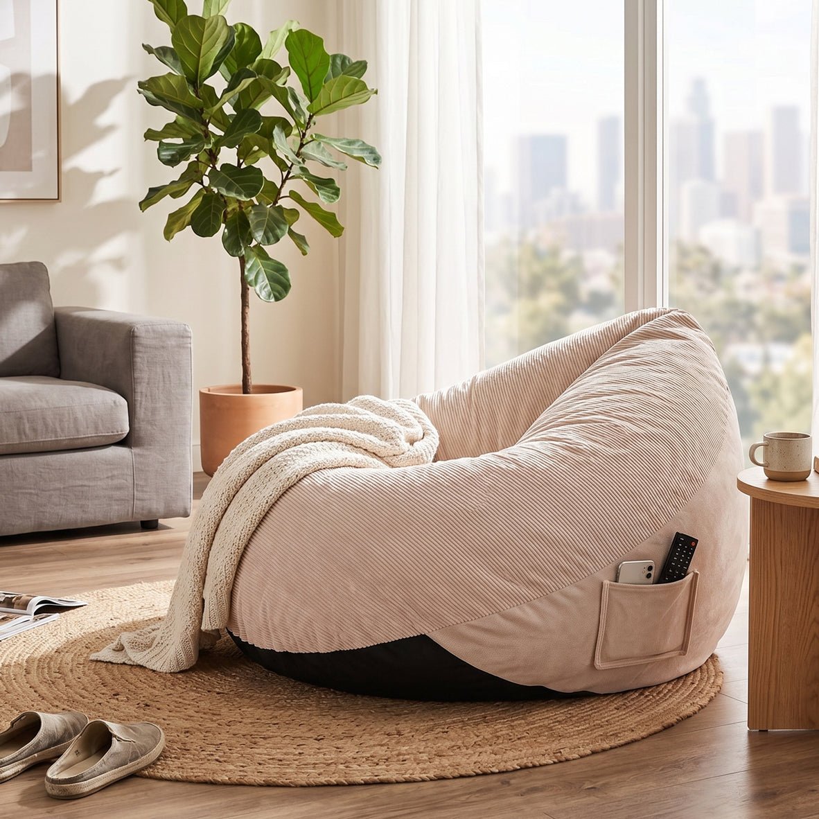 Corduroy Indoor Foam Beanbag - Maeve Living
