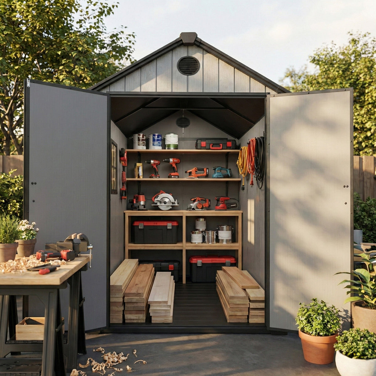 Double Door UV-Stabilised Outdoor Garden Storage Shed - Maeve Living