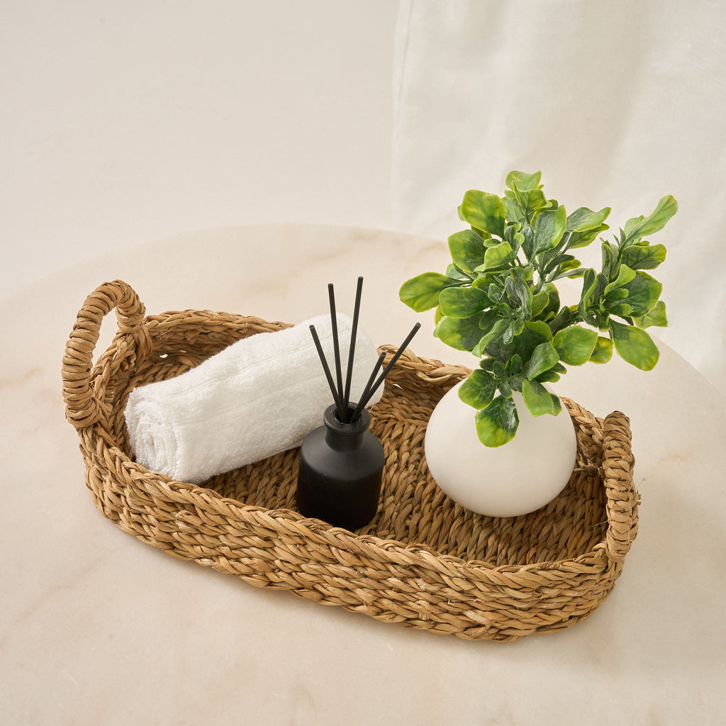 Round or Oval Woven Natural Tray Basket - Maeve Living