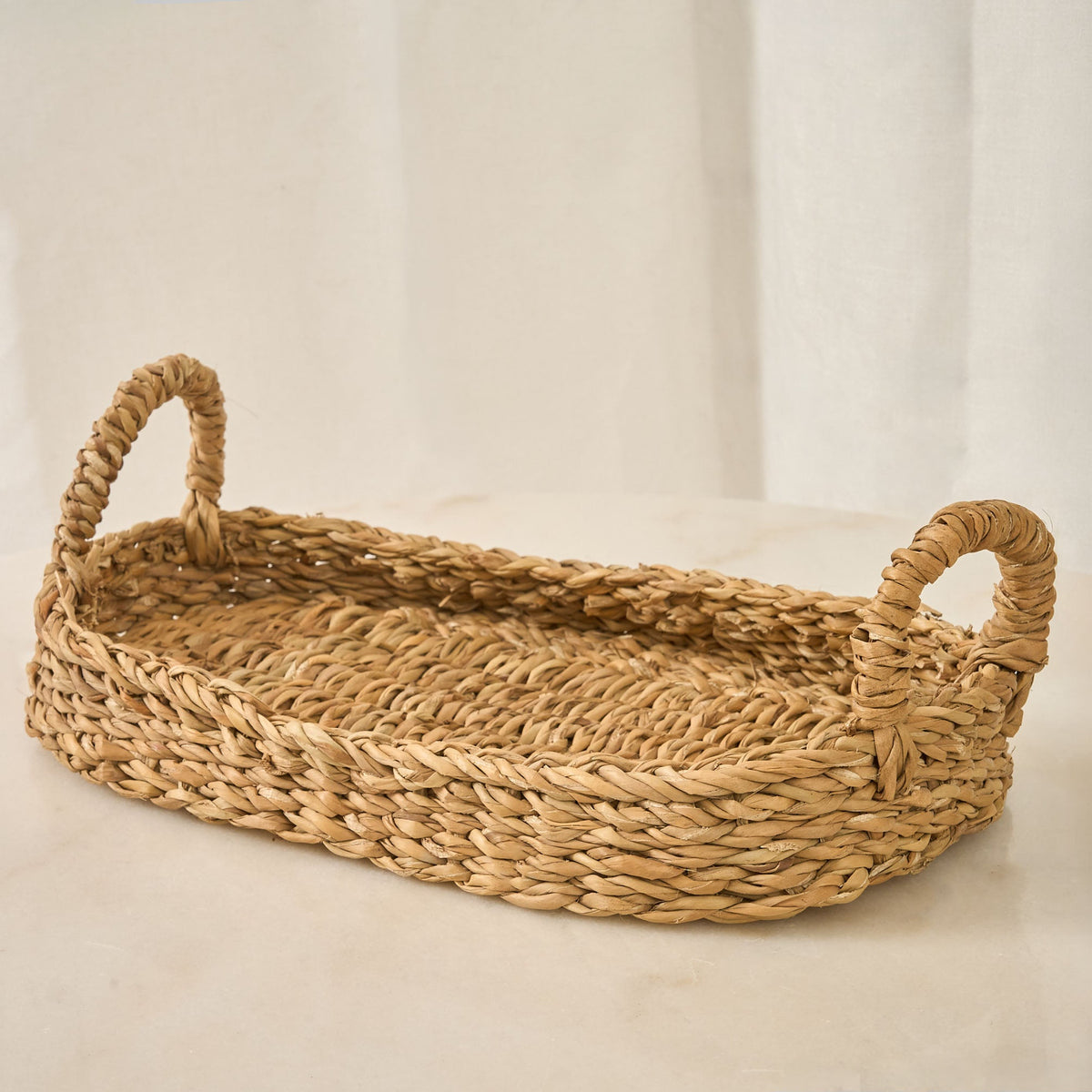 Round or Oval Woven Natural Tray Basket - Maeve Living