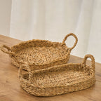 Round or Oval Woven Natural Tray Basket - Maeve Living