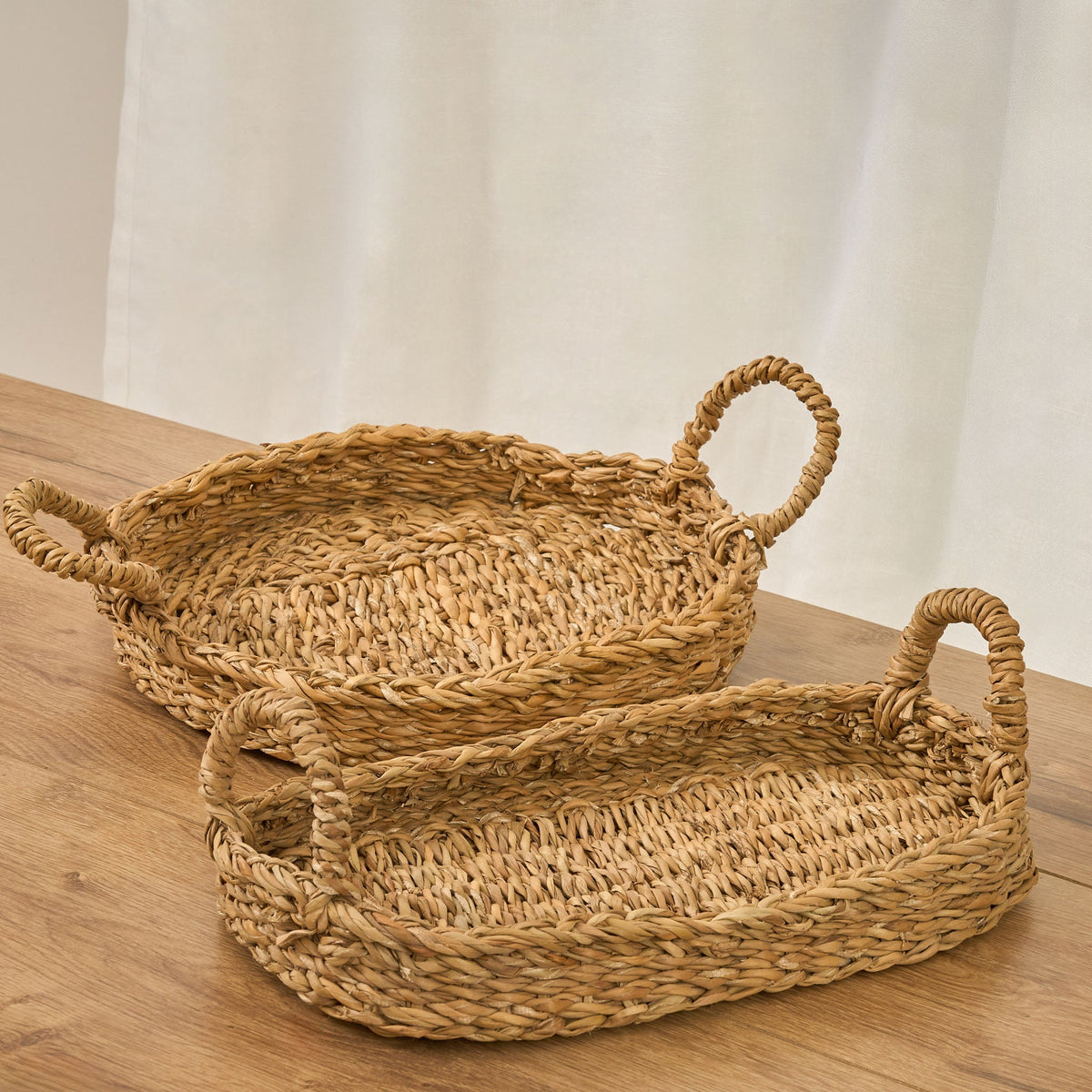 Round or Oval Woven Natural Tray Basket - Maeve Living